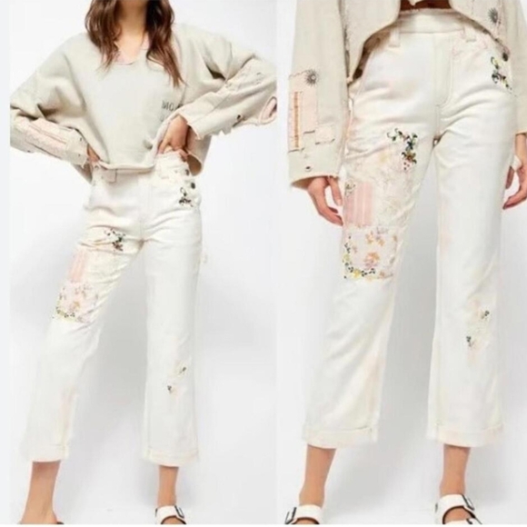 Free People Denim - FREE PEOPLE WE THE FREE LOVE ALIVE HIGH RISE PATCHWORK BOYFRIEND JEAN SIZE 29